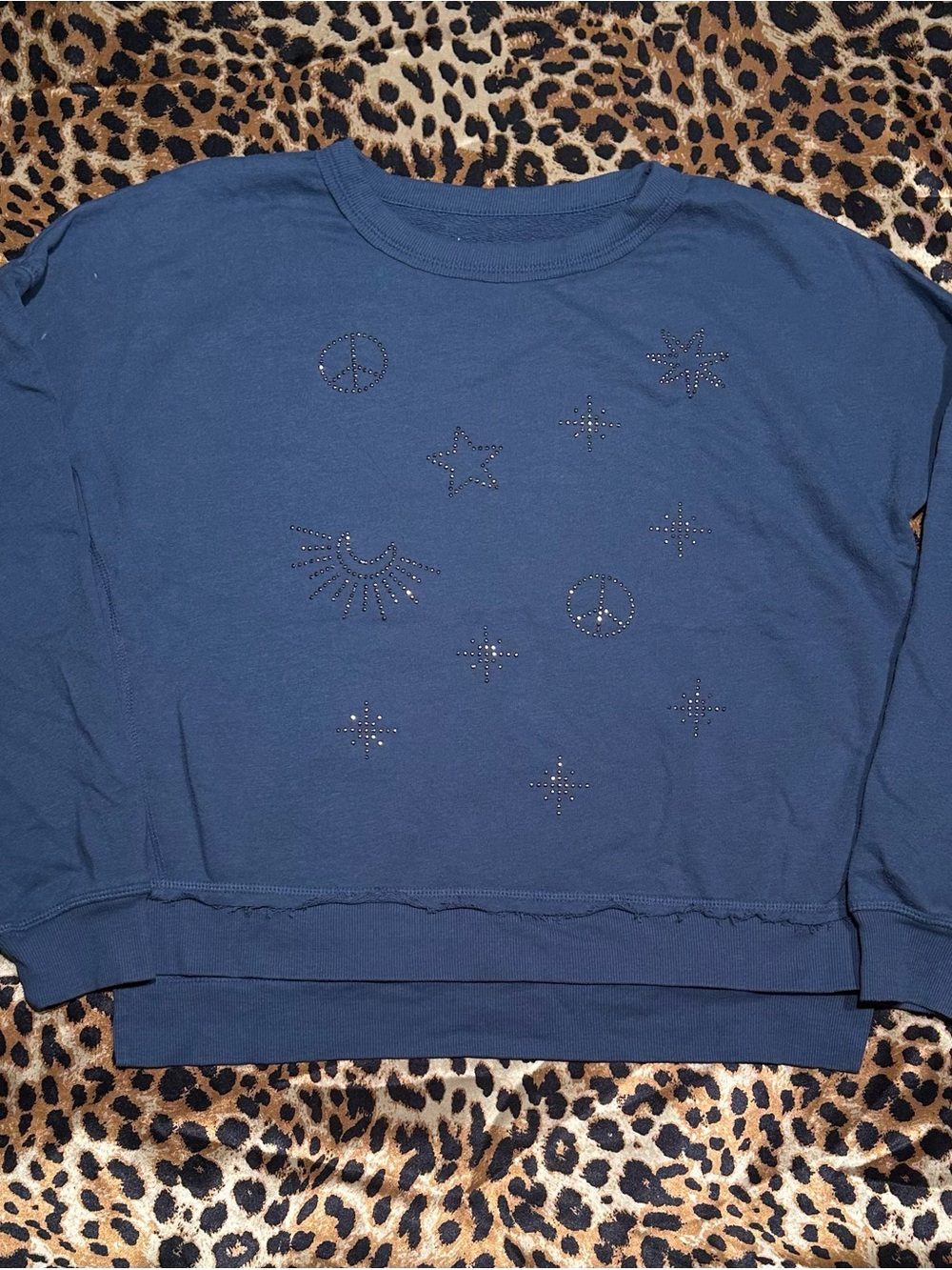 SO Blue Studded Peace Sign Celestial Stars High Low Girls Sweatshirt